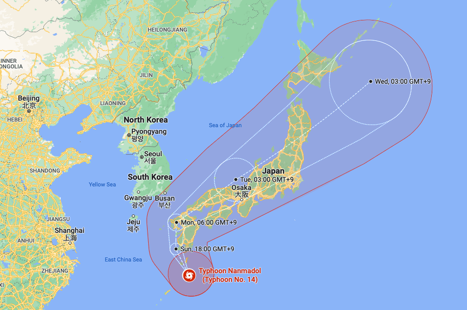SHIPPING DELAY: Typhoon Nanmadol (Typhoon No. 14) is approaching Japan