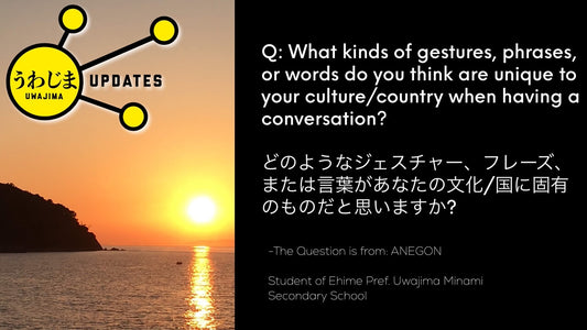 Q: What kinds of gestures, phrases, or words do you think are unique to your culture/country when having a conversation? / どのようなジェスチャー、フレーズ、または言葉があなたの文化/国に固有のものだと思いますか?