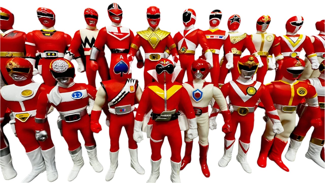 Bandai vinyl figure [LOOSE] Super Sentai Series 25th Anniversary Red Ranger SET of 24 (Missing Gao Red Soft Vinyl Figure) )