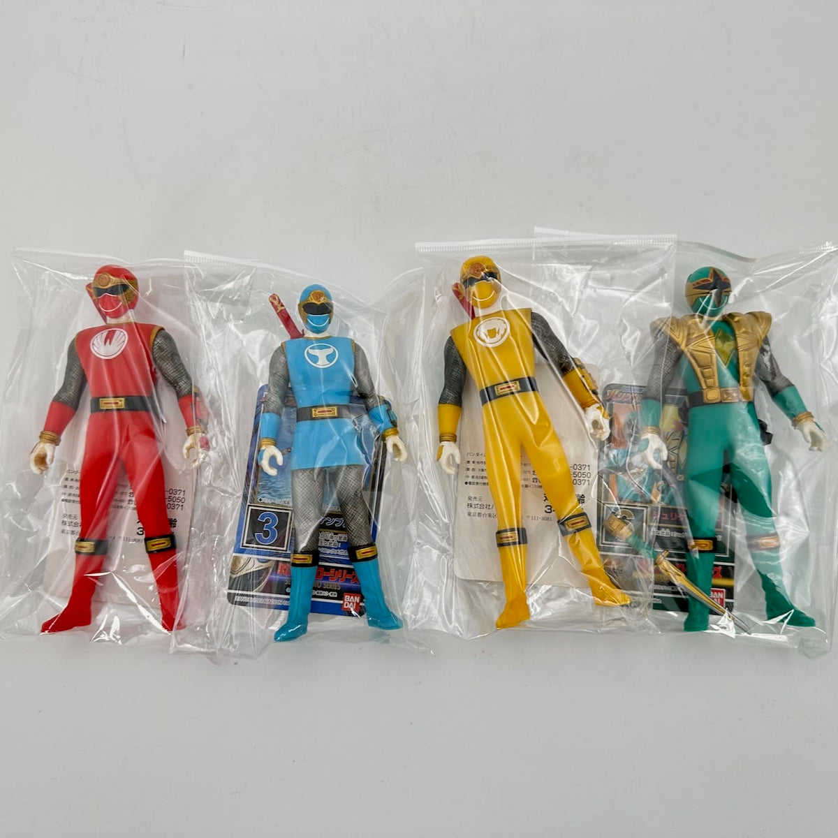 CSTOYS International megazord [LOOSE] Hurricaneger: Hurricane Red, Blue, Yellow & Shurikenger Soft Vinyl Figure Set with All Weapons & Cards
